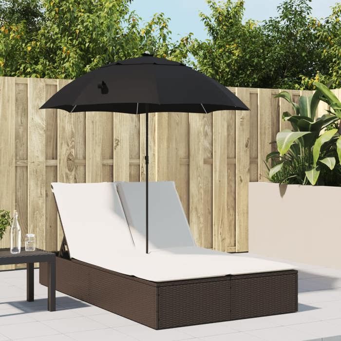 Chaise longue double en poly rotin vidaXL Coussins inclus Parasol inclinable Dossier réglable - vue 2