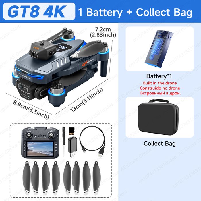 Drone GT8 pliable 4K/1080p FPV écran 4.3 – évitement dobstacles moteur brushless 18 min portée 1000 m