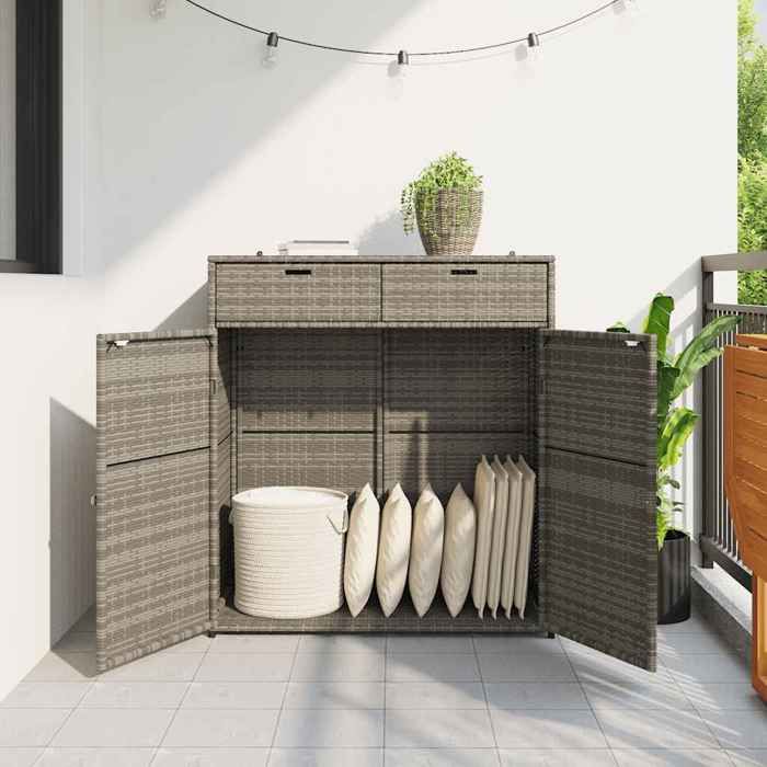 Promo printempsPlacard/Armoire Haute，CLARENCEMeuble de rangement de jardin - gris 105x55x113cm résine tressée - M209856