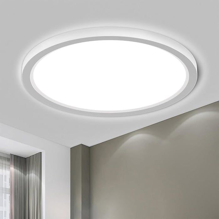 LED Plafonnier 1 6CM Ultra Fin Rond Plat IP44 ÉTanche Lampe De Salle De Bain 18W 6500K 1700LM Moderne Ø22 x H1.6 cm Blan PROJECTEUR