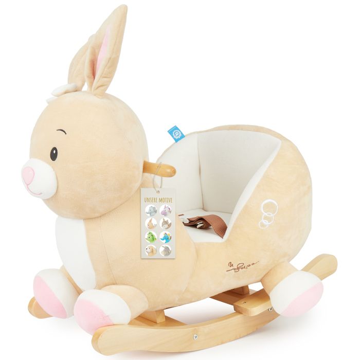 Jouet à bascule - BIECO - Hopsi - Peluche beige - Structure bois massif - Ceinture de sécurité