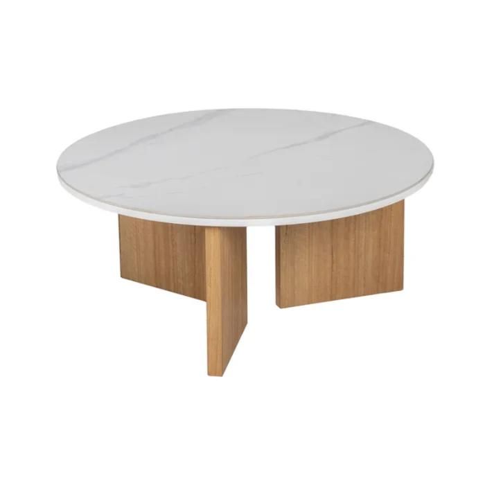 Table Basse - Meubles&Design - Table basse design ronde blanc naturel en céramique effet marbre et piétement bois HAVANE Table Basse - Meubles&Design - Table basse design ronde blanc naturel en céramique effet marbre et piétement bois HAVANE