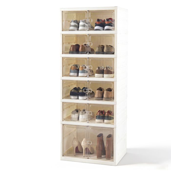 COSTWAY Étagère à Chaussures Pliable à 6 Niveaux avec Portes Magnétiques 12 Paires pour Chambre Salon Entrée 45 x 35 x 117 cm
