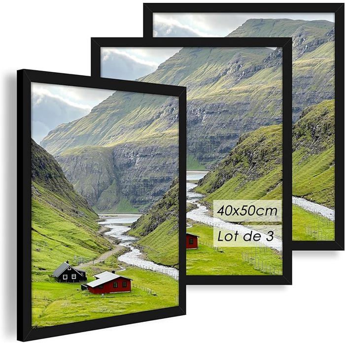 Cadre photo 40 x 50 cm cadre 40x50 noir set de 3 en bois d& 39 ingénierie et acrylique pour photos puzzles 4 BAGUETTE DENCADREMENT