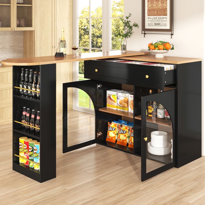 Buffet Pivotant 360°  Meuble de Cuisine avec Étagères et Rangement MDF Noir  Table de Bar Moderne 138204x39x104 cm