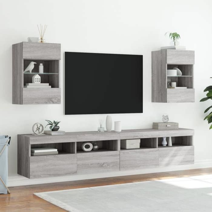 Joli & Fonctionnel -(Gris)Support média - Meuble TV - Table TV - mural avec lumières LED sonoma gris 40x30x605cm - MEUBLE HIFI jgk5