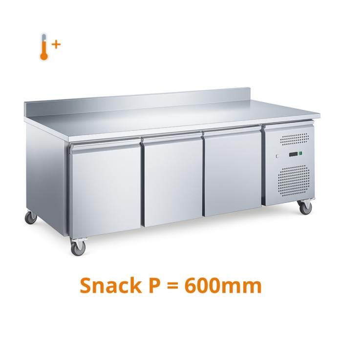 Table réfrigérée positive adossée 3 portes - Snack 600 mm - Inox - 339 L - +2/+8°C