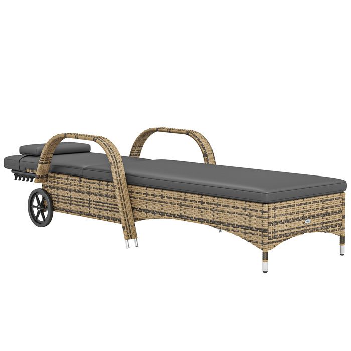 LIA Transat bain de soleil matelas inclinaison réglable multipositions accoudoirs roulettes 200 x 73 x 30-103 cm jaune