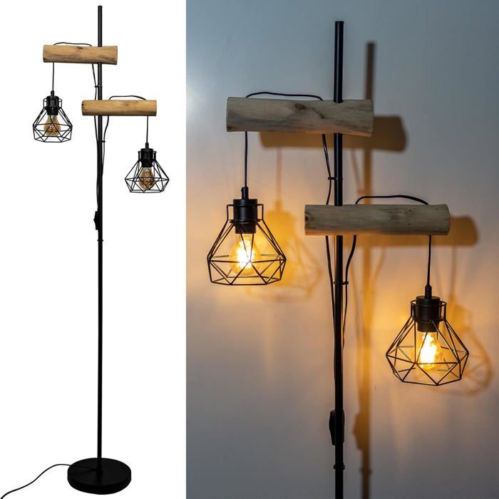 Lampadaires Bois Salon Métal Lampadaire:Lampadaire Avec Abat-Jours En Forme De Diamant Lampe De Salon Décorative Moderne Ave[IN24]