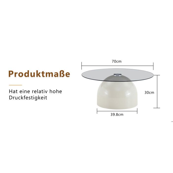 COVREO Table basse ronde Ø 70 cm en verre trempé avec base en acier au carbone laqué gris