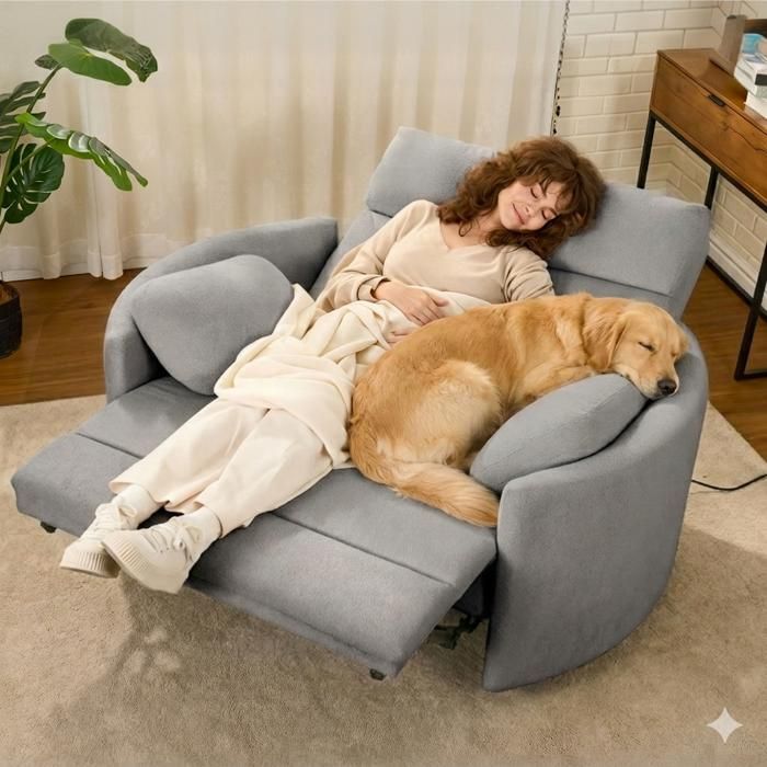 FLEXISPOT Mochi Pro Fauteuil Relax Électrique XXL 1 5 Place Siège Cinéma Gain de Place Anti-Pincement Port USB Tissu Chenille Gris