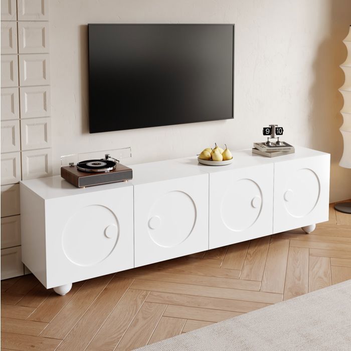 Meuble TV - VUENOR - 180 5 x 38 x 50 cm blanc mat 4 portes – rangement fermé design