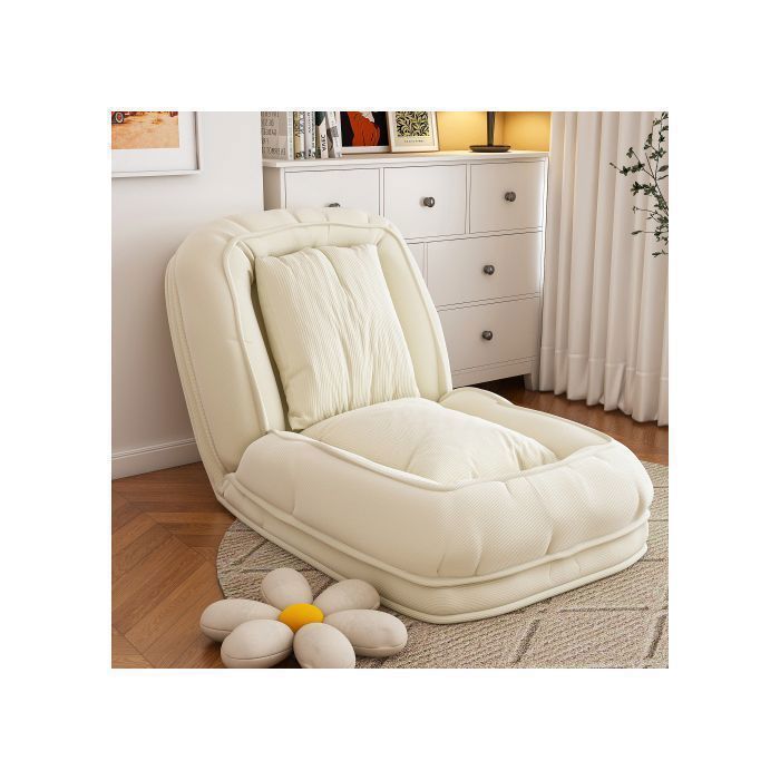 Canapé-lit ergonomique pliable 5 réglages (90°-180°) 2 coussins multifonction gain de place salon/chambre/lecture (crème)