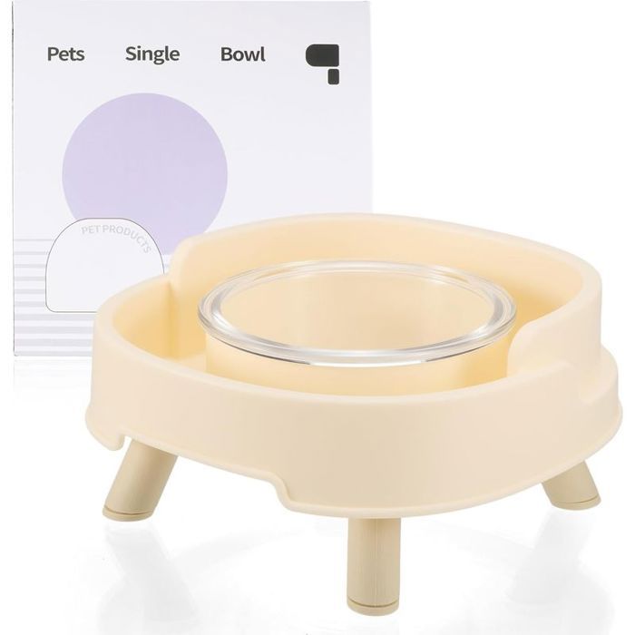 Gamelle Chat Anti-Fourmis Bol Surélevé Antidérapant pour Chat Réduit la Pression sur le Cou(Beige)
