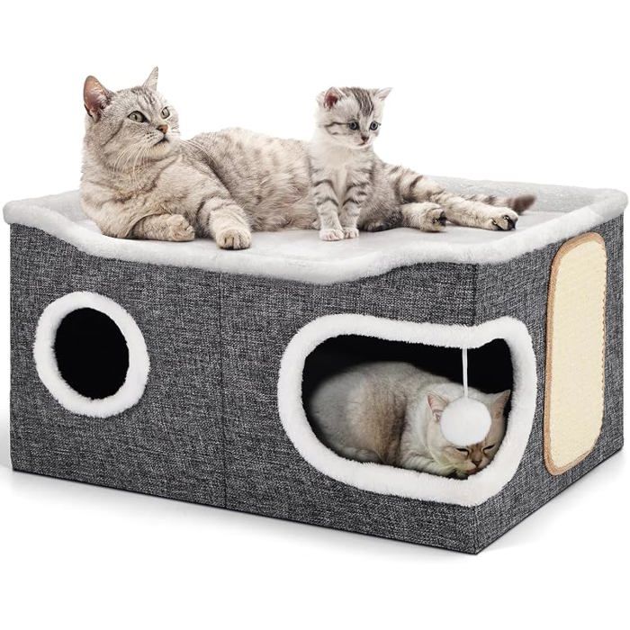 Niche Pliable pour Chat Maison d& 39 intérieur pour Grands Chats 61 x 45 x 32 cm 2 Couches de Cube pour Chat XXL Gris XXL