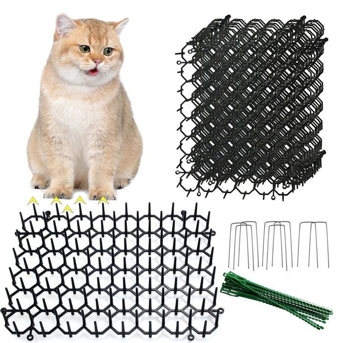 Tapis répulsif chat picots 20x15 cm – Lot 12 plaques 8 piquets 20 attaches – Protection canapé plantes jardin