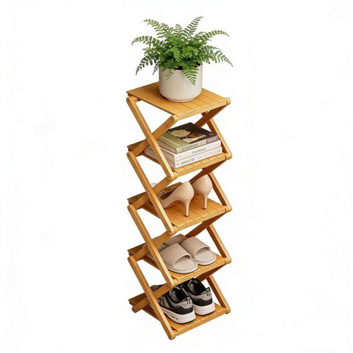 Étagère à chaussures bambou 5 niveaux pliable sans assemblage haute étroite renforcée - gain de place entrées coins chambres
