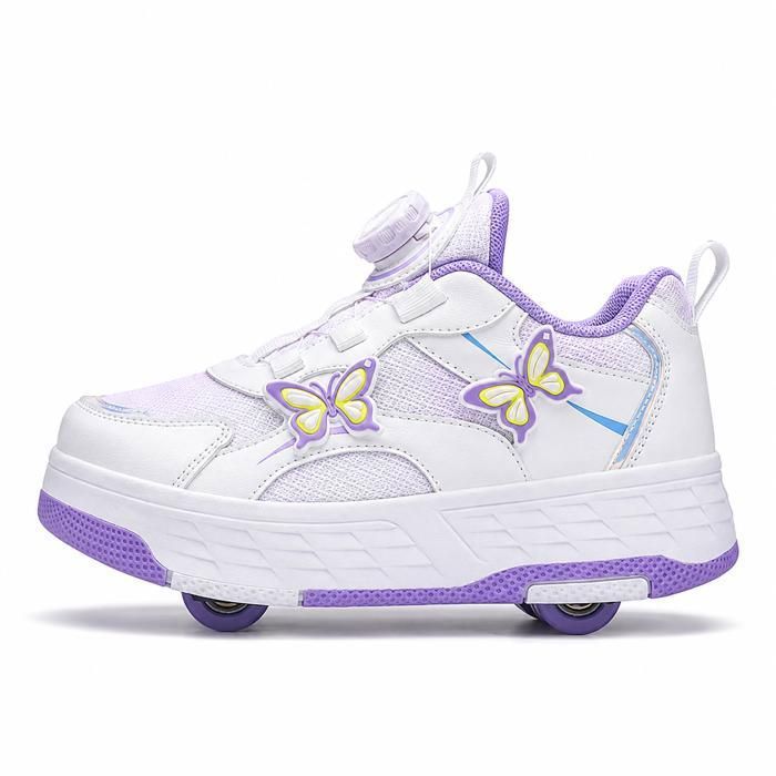 PATIN A ROULETTE Chaussures À Roulettes Enfant AProsp 4 Roues Rétractables Maintien Renforcé Tailles 29-40 Garçon Fille Blanc Violet