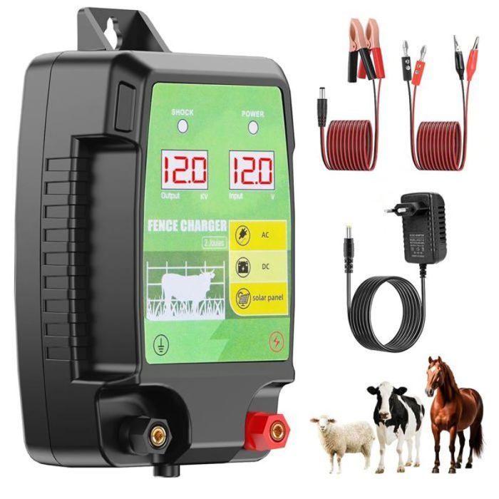 Clôture Électrique 12KM 12kV 3.0J - bétail chevaux moutons chiens - noir-vert pour jardin et pâturages