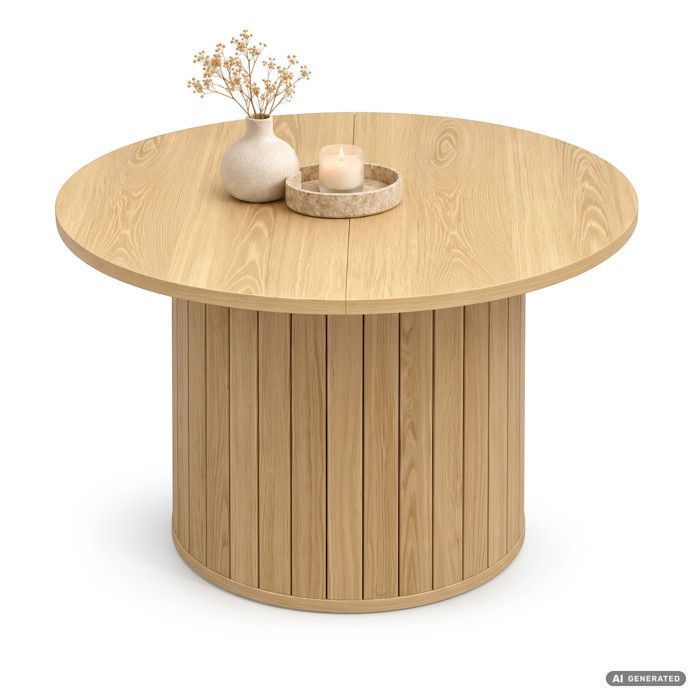 Table Basse Ronde Dw Table basse NUBO coloris bois naturel 60 cm ronde cannelée 60x60x45 cm ...