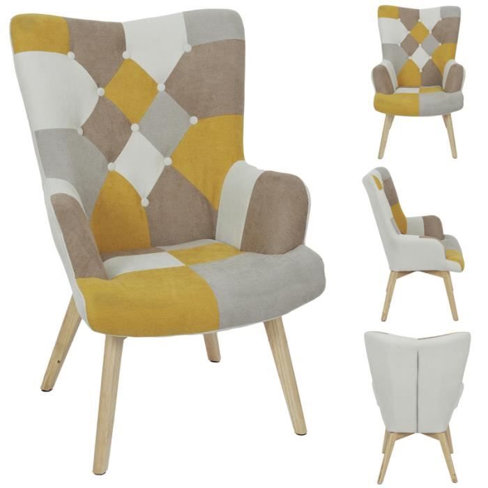 poufs fauteuils et chaises - fauteuil patchwork - helsinki - l 66 x p 72 x h 99,5 - jaune