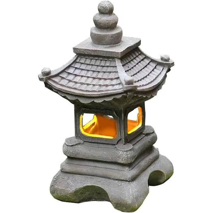 Lampe De Jardin Énergie Pagode Lanterne Ornements Décoratifs Jardin Cour Résine Artefact Lampe Statues Solaires