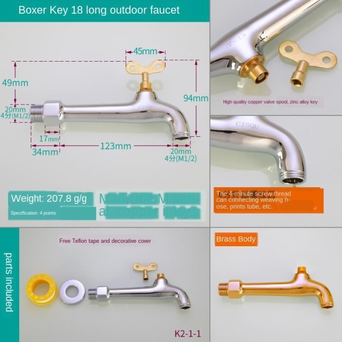 Robinet Extérieur Verrouillable Avec Clé - Filetage 1/2", Antivol Pour Machine à Laver, Jardin, Lavage Auto (1 Pièce, 2 Clés)