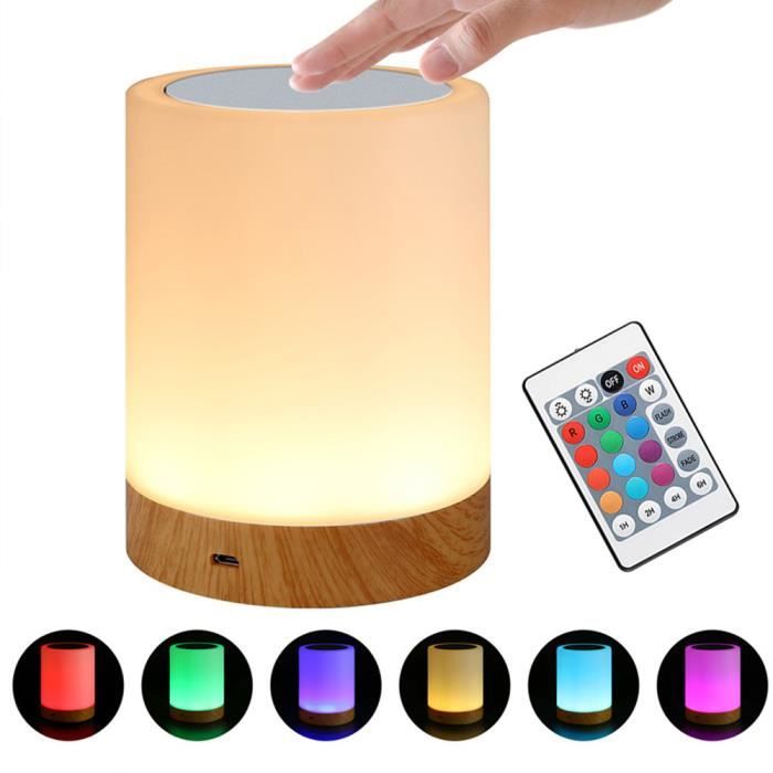 Veilleuse Enfant LED Lampe de Chevet avec Contrôle Tactile et USB Rechargeable Changement de Couleurs RGB Dimmable Lampe de Table