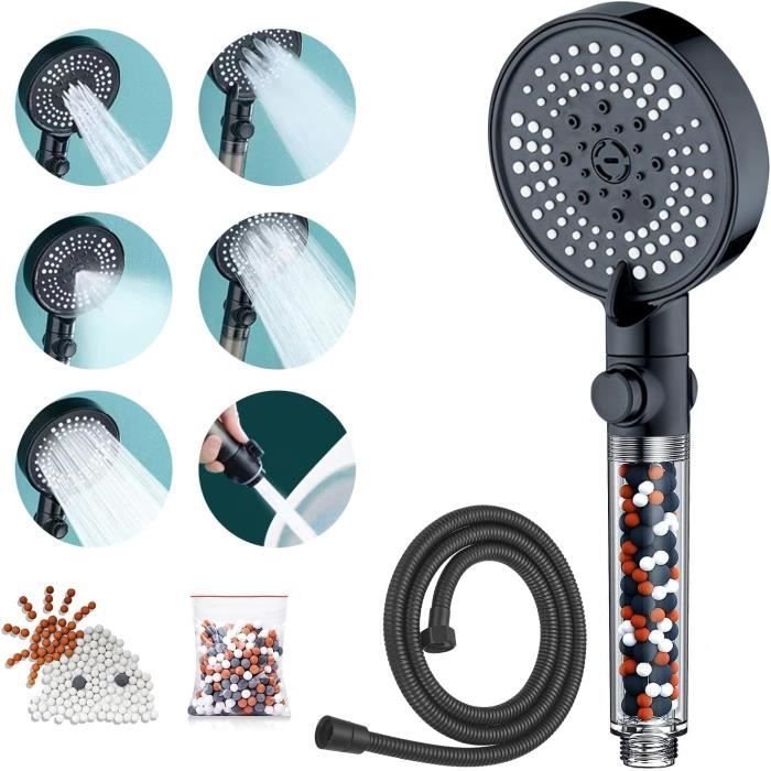 Pommeau De Douche Haute Pression Avec Tuyau 1.5m - 4 Modes De Jets, Filtre Anti-calcaire, Support Inclus