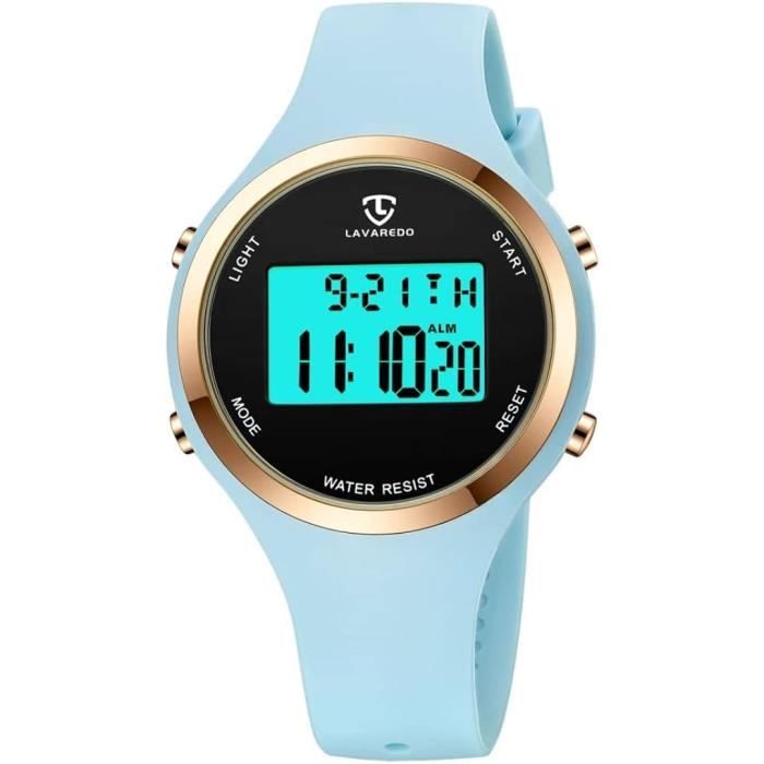 Montre Digitale Femme Timever - Silicone Confortable, étanche 5ATM, Double Fuseau Horaire Et Plein De Fonctions Pratiques !