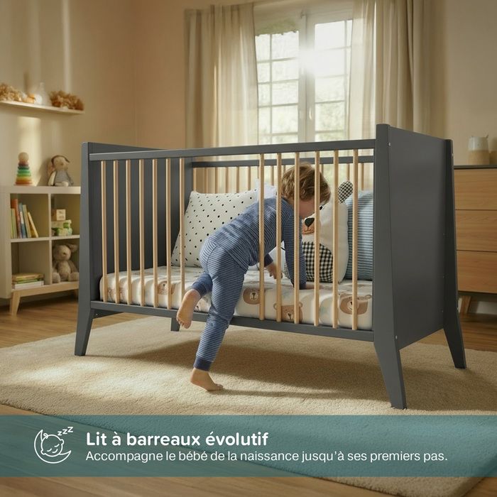 MINEA - Lit b&eacute;b&eacute; &eacute;volutif TIMEO 60x120 cm (matelas non inclus)