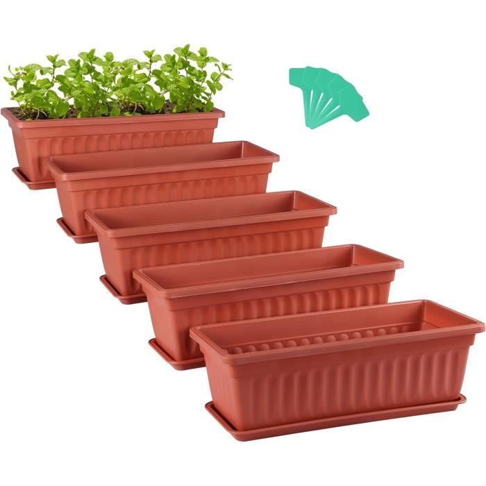 Jardiniere Cactus 5x Pots De Fleurs Rectangulaires Avec Avec Plateau,22 X 9 X 8,5cm Balconniere Exterieure