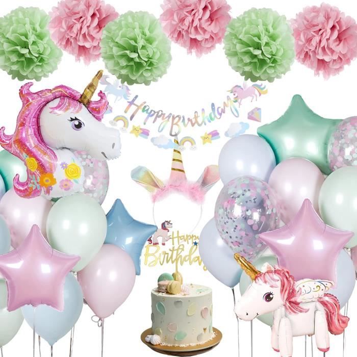 Décoration Anniversaire Licorne 3 Ans – Ballons Aluminium Et Latex – Kit Complet Pour Fête Fille