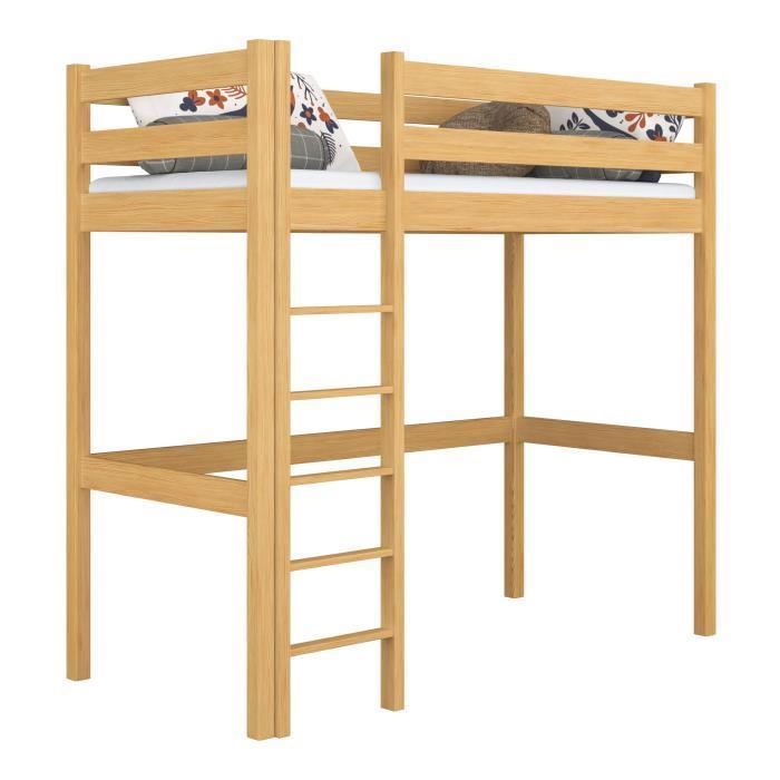 Lit Mezzanine Enfant Clay avec Bureau. Lit 1 place robuste en Bois massif