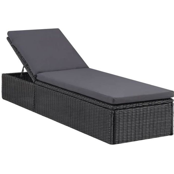 lexlife chaise longue de jardin resine tressee bains de soleil fauteuil de jardin transat jardin noir et gris fonce cdiscount jardin