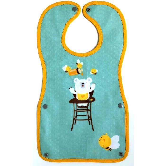 Bavoir Impermeable En Toile Ciree Avec Poche Recuperatrice Clement L Ourson Cdiscount Puericulture Eveil Bebe