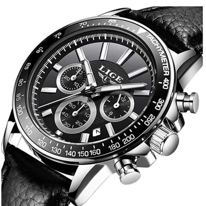Montre Homme LIGE - Chronographe Élégant En Acier Inoxydable Noir