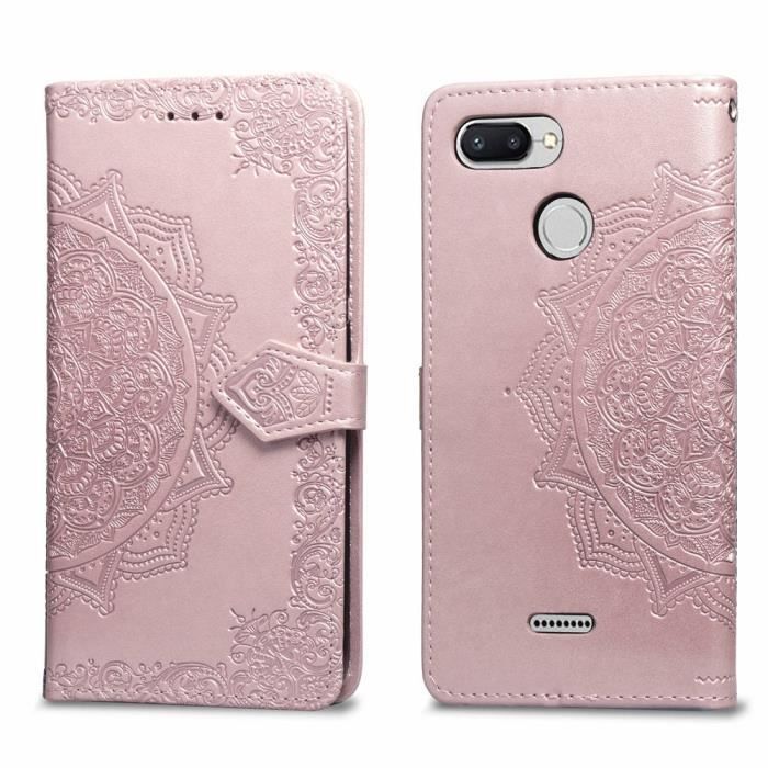 Pour Xiaomi Redmi 6 6A 5.45 Etui a rabat Housse Magnetique Flip PU Cuir Pochette Protection avec Fleur de mandala or rose Cdiscount Telephonie