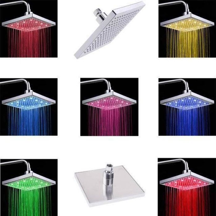 POMME DE DOUCHE POMMEAU CARRE LED 7 COULEURS
