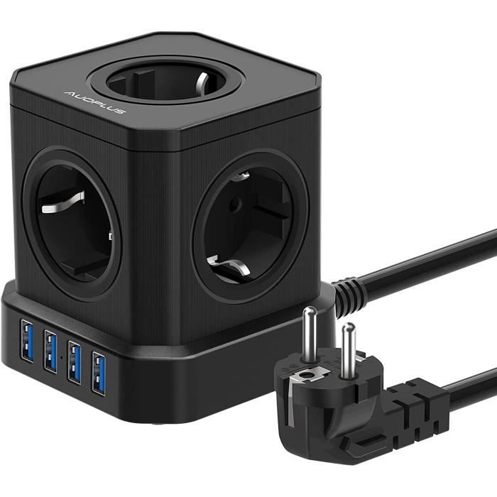 Multiprise Cube JSVER - 3 Prises + 3 Ports USB (5V 3,1A/15,5W) - Voyage
