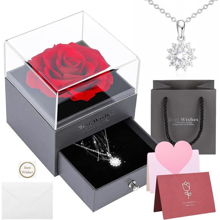 TJSTAIYOU Coffret Véritable Rose Éternelle Rouge Boîte à Bijoux avec