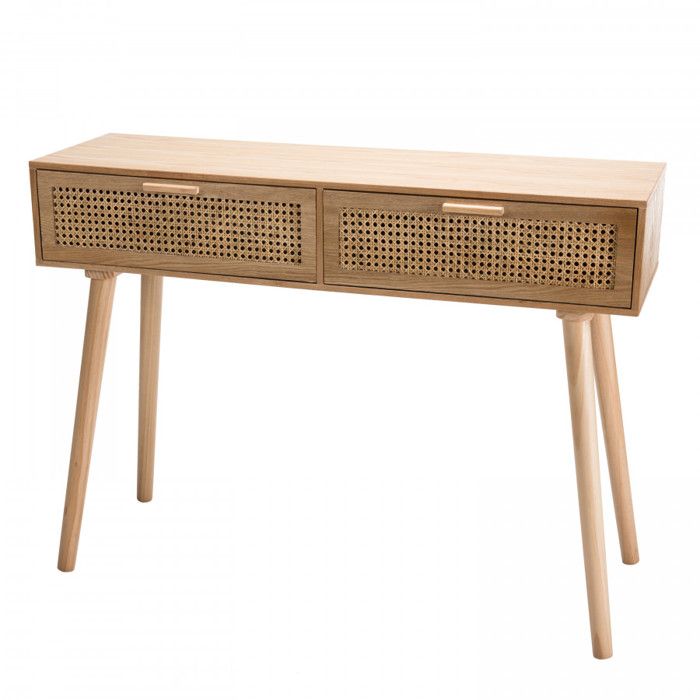 MACABANE ROMEO - Console couleur naturelle 2 tiroirs bois pin cannage