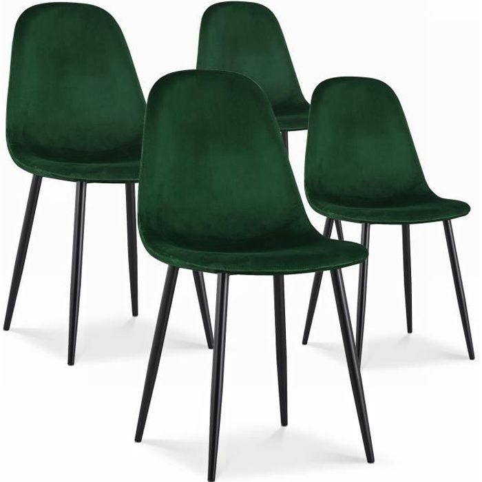 Lot de 4 chaises Bali velours vert pieds noir Lot de 4 chaises Bali velours vert pieds noir