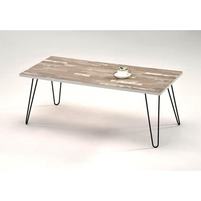 Table Basse Rectangulaire Design 120 Cm Plateau Bois Vieilli Et