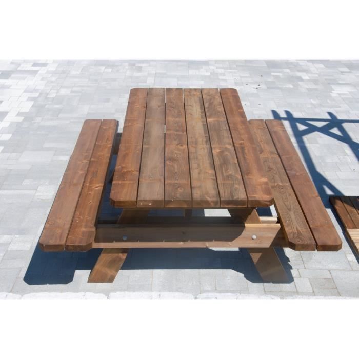 Table de jardin Jardinatoire - modèle picnic - épaisseur renforcée - 2m - Marron