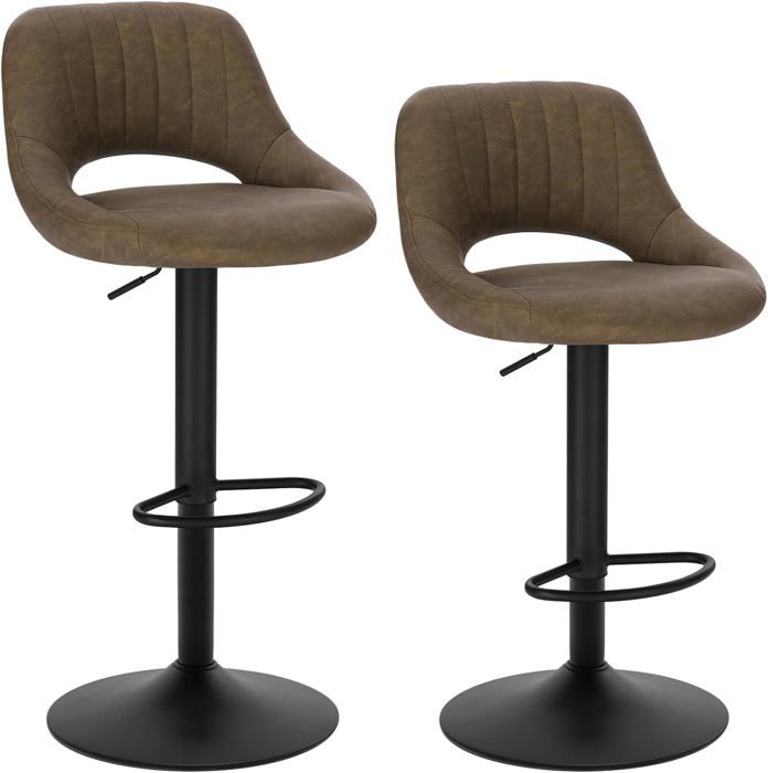 EUGAD Lot de 2 Tabouret de Bar Rotatif à 360 °réglable en HauteurTabouret de Cuisine en SimilicuirBrun Foncé