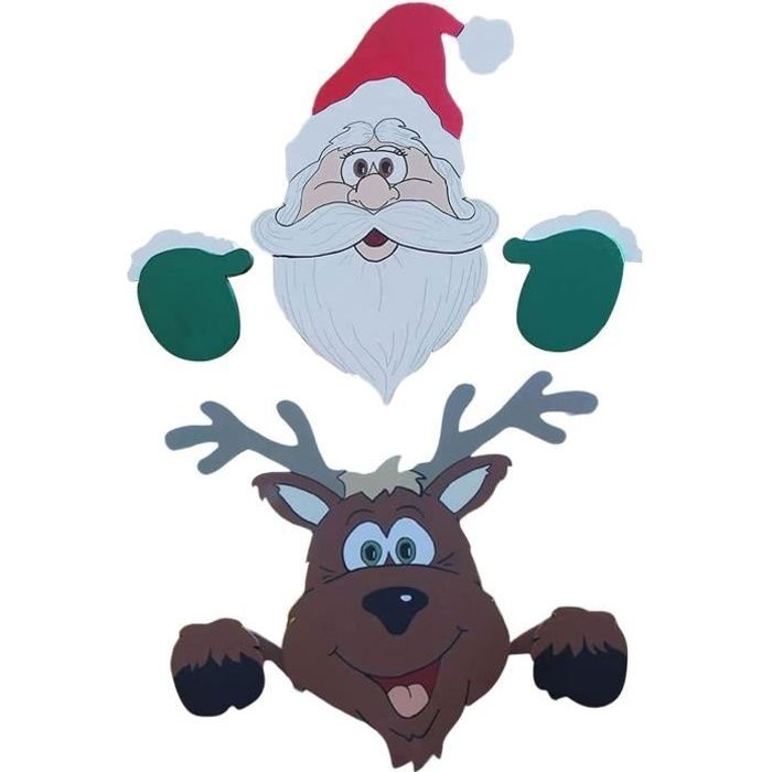 2 Pcs Clôture Noël，Décoration Père Noël et Elk Clôture De Noël