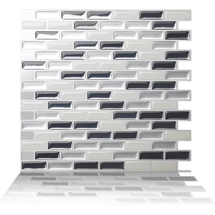 100 Carreaux Muraux Adhésifs 3D 3x6 Pouces - PVC Composite - Texture Pierre Beige