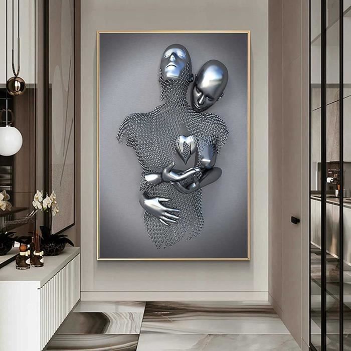 Love Heart Effet 3D Wall Art,Toile De Sculpture Abstraite en  Métal,Décoration Murale de Peinture Moderne,Grey Art Wall Cadeau [94] -  Cdiscount Maison