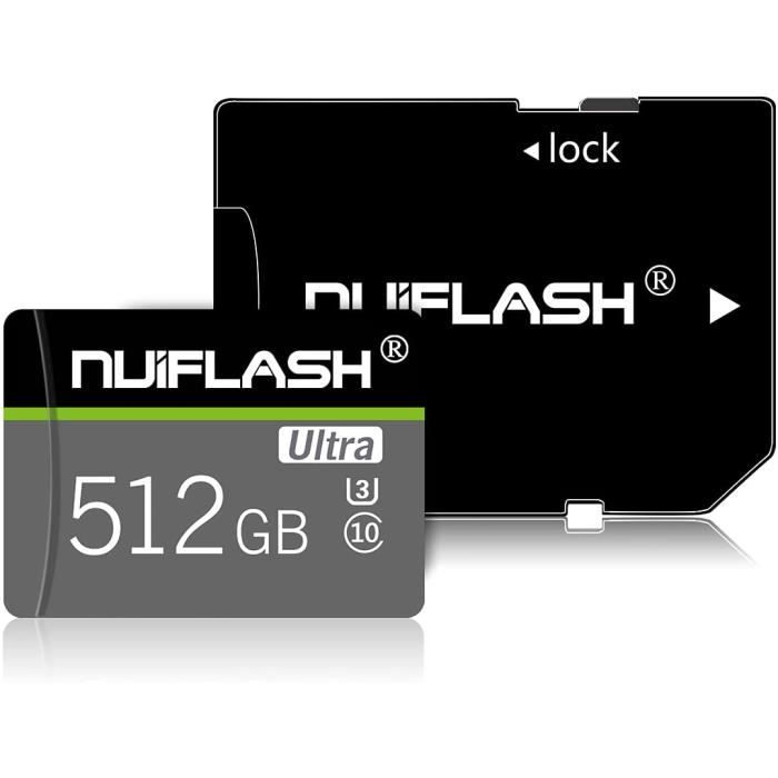 512GB Carte Micro SD de 512 Go avec Adaptateur (Classe 10 High Speed) Carte mémoire vidéo Micro